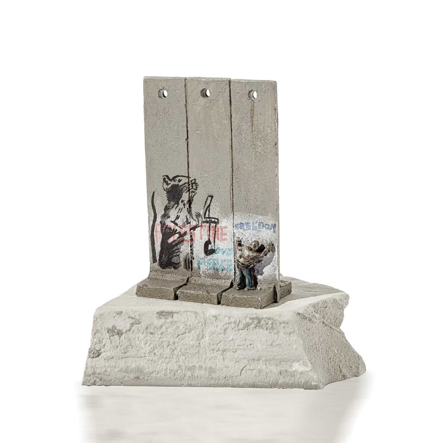 Lot 94 - Banksy (British 1974 -), Walled Off Hotel - Three-Part Souvenir Wall Section (Slingshot Rat)