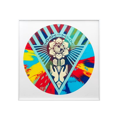 Lot 129 - Damien Hirst & Shepard Fairey (Collaboration), 'Beautiful Rotating Earth Justice Spin Painting', 2025
